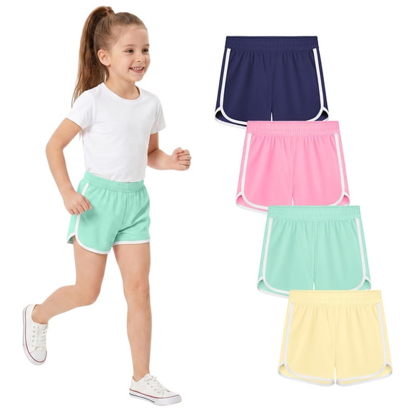 Resinta Girls 4-Pack Athletic Shorts Quick Dry Dolphin Hem Active Shorts for Kids, Sizes 4T-12 Years