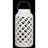 13 in. Ceramic Lantern with Metal Handle in Gloss White