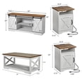 thumbnail image 6 of Merluxy 4 Pieces Farmhouse Living Room Table Sets, 66" Sliding Barn Door TV Stand, Coffee Table & 2 End Tables with Charging Station, Barnwood & White, 6 of 9