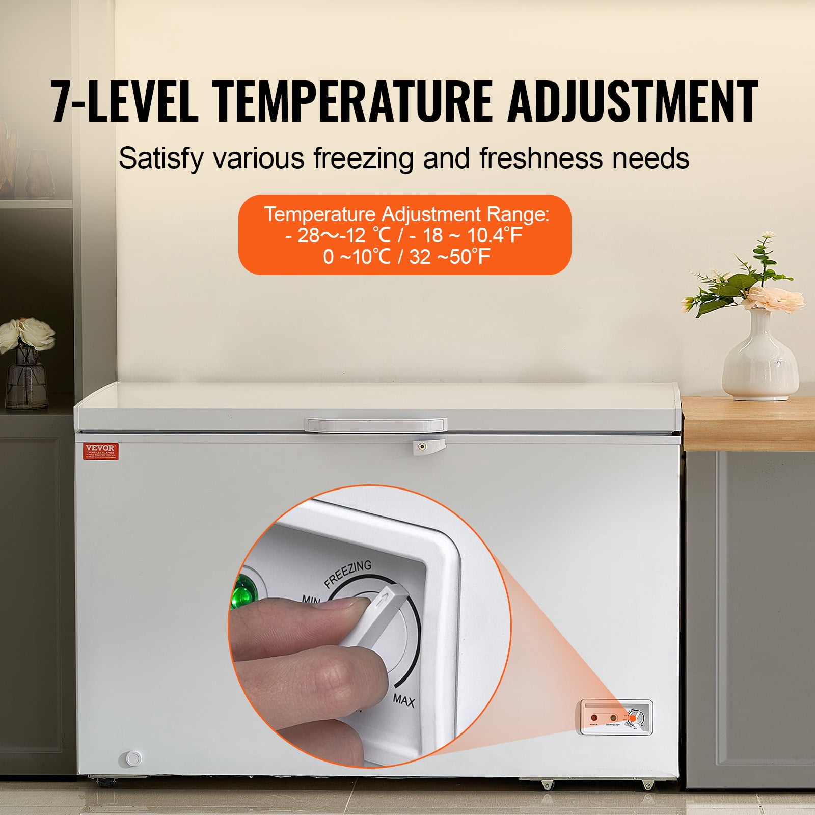 VEVOR Chest Freezer, 12.8 Cu.ft / 345 L Large Deep Freezer & 4 Removable Baskets,Freestanding Top Open Door Commercial Chest Freezers with Locking Lid, 7-Level Adjustable Temp,LED Lighting,6 Wheels