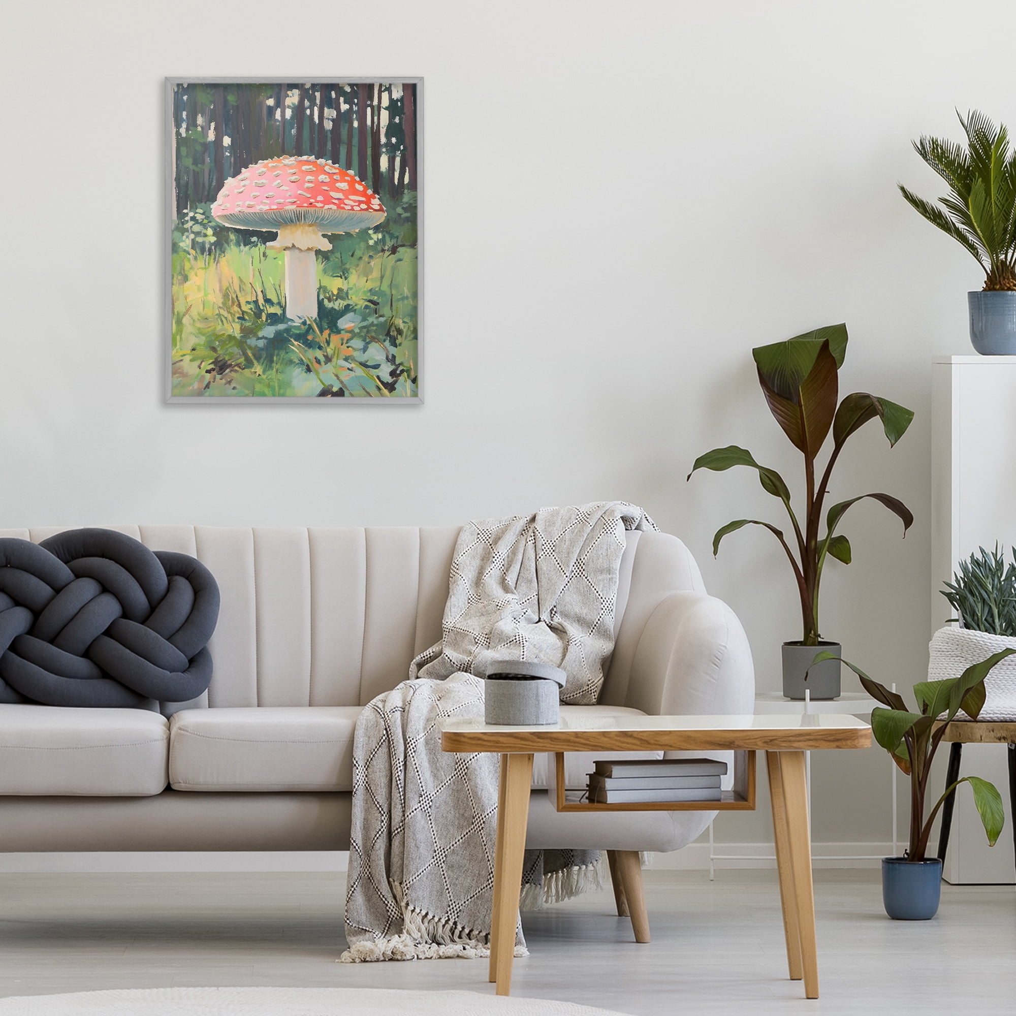Stupell Industries Red Mushroom in Sunlit Forest Gray Framed Giclee Art, design by The Prints Vibe