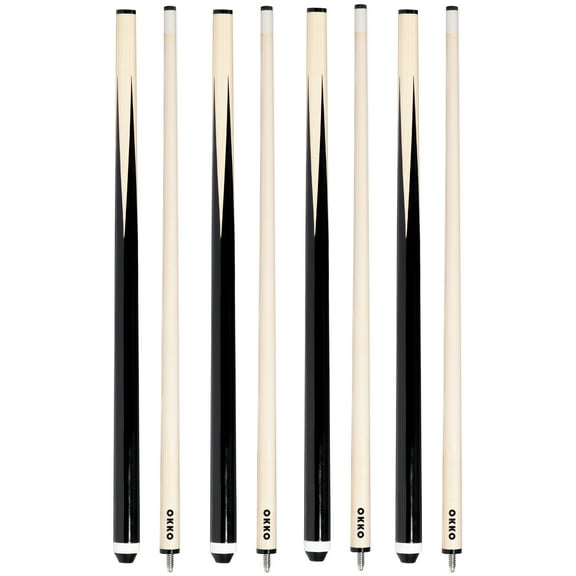 OKKO Pool Billiard House Bar Short Cue Sticks 48”, Glue-On 13 mm Tip, No Wrap, Pack of 4 (~14-15 oz)