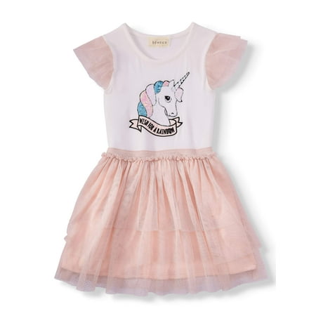 Sequin Unicorn Tiered Mesh Dress (Little Girls & Big