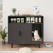 Richryce Tall Hidden Cat Litter Box Furniture - Large Wooden Enclosure with Scratching Board, Black, 31.5L x 18W x 28.8H, for Living Room