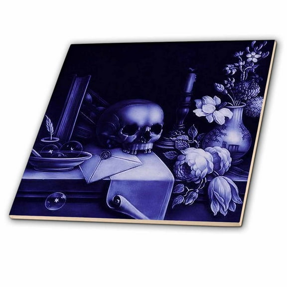 3dRose, Vanitas - skull, skull, purple, table, macarbe, halloween, deep purple, 6 Inch Ceramic Tile