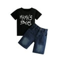 thumbnail image 2 of lkfuzj Boy's 2 Pieces Cotton Set Casual Summer Shirts Short Sleeve Round Neck Solid Letter Printing Beach Shorts Summer Shorts Outfits For Infant Baby 2-6 Years Black, 2 of 9