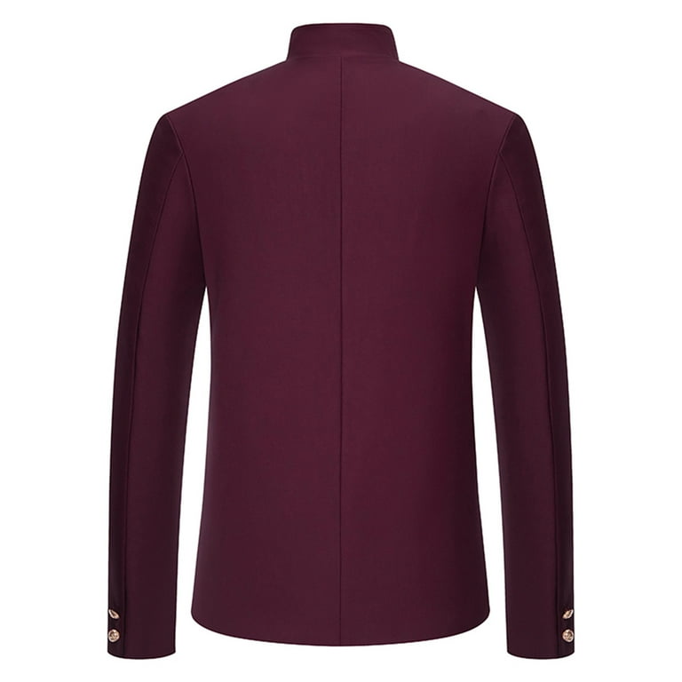 UVEASISHA Mens Double Breasted Suit Jacket Stand Collar Slim Fit