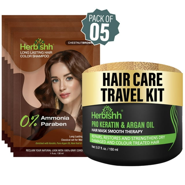 Hair Color Shampoo – Pack of 5 – 3-in-1 Dye, Conditioner & Cleanser – Gray Coverage – For All Hair Types – Long-Lasting, with Hair mask 150ml – Unisex