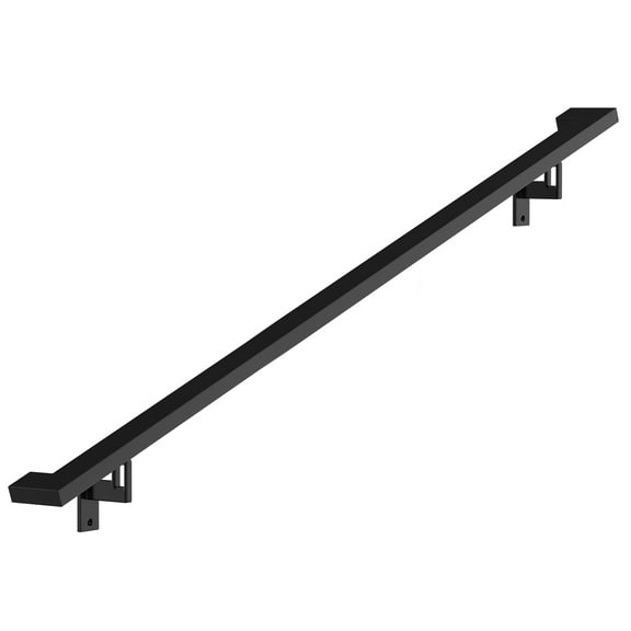 Modern Aluminum Handrail Complete DIY Kit – Matte Black with Adjustable Wall Mount Brackets Included (2' Length)