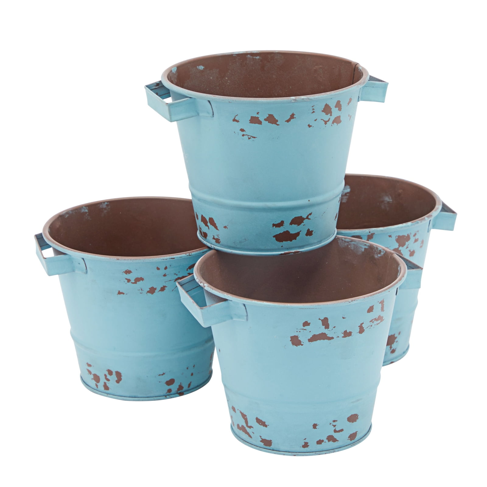 4 Pack Vintage Galvanized Buckets with Handles for Garden, 4.5 x 3.7 in