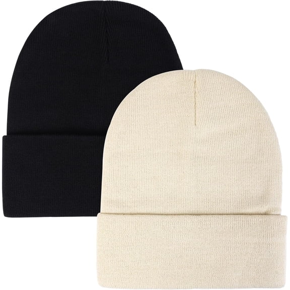 Zhengup Classic Knit Cuffed Beanie Hat Winter Warm Skull Cap Stocking Cap 2 Pack for Women Men