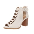thumbnail image 2 of Heeled Sandals Chunky Heels Womens Wedges Open Toe Heels Chunky Heeled Sandals for Womens Bohemian Cutout Open Toe Summer Block Womens Heeled Party Dress Sandals 3 Inch Pumps White 6, 2 of 5
