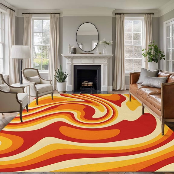 Large Area Rugs for Living Room Bedroom, Orange Yellow 8'x10' Rug Washable Carpet Runner Indoor Outdoor, Modern Ombre Abstract Aesthetic Art Non Slip Floor Mats Rug for Kitchen, Patio