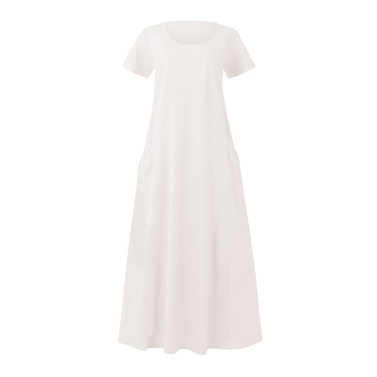Adeawade Dresses For Women 2026 Elegant Classy Sleeveless Round Neck Solid  Color Loose Linen Dress With Side Pockets Stylish Wear White Xl -  Walmart.com