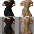thumbnail image 2 of QWQJ Womens Drawstring Beach Dress Short Sleeves Beach Up Hollow Out Swimsuit Up for Beachwears, 2 of 8