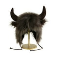 thumbnail image 2 of Faux Fur Trooper Hat for Women Men Furry Buffalo Hat with Horns Furry Earmuff Winter Trooper Hats Fluffy Earflap Hat 2026, 2 of 3