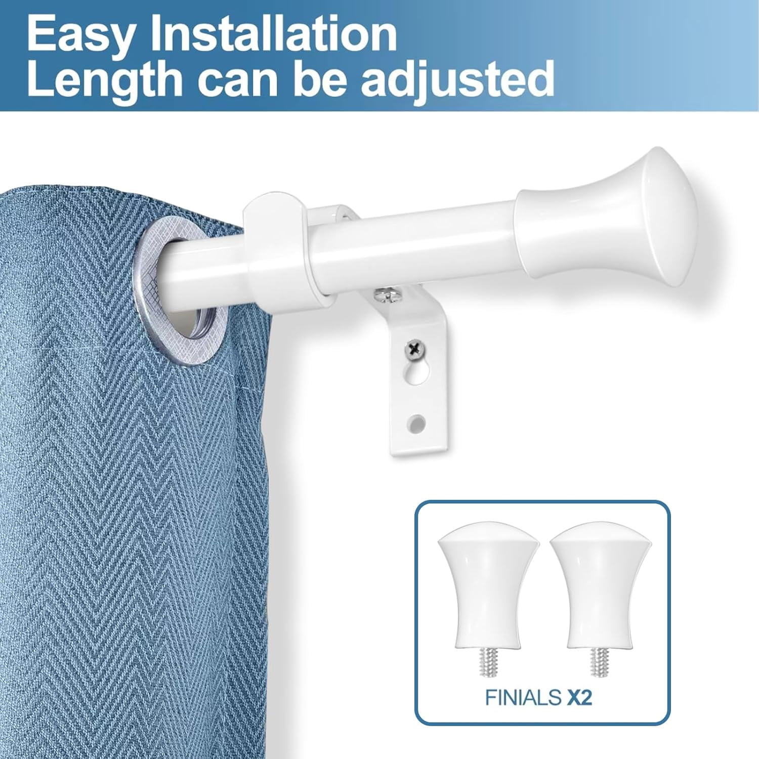 Urbanest Adjustable Single Curtain Rod Set Buckingham Finials – 5/8-Inch Diameter, With Glossy White Rod, 84–120 Inches