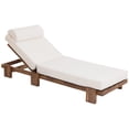 thumbnail image 6 of Outdoor Patio Chaise Lounge Chair, 78.8" Acacia Wood Adjustable Recliner with Headrest & Retractable Side Tray, for Poolside, Garden, Terrace, Beach, Beige Cushion, 6 of 9