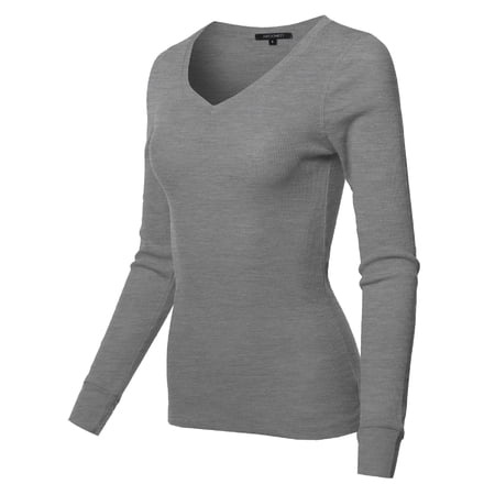 women's v neck thermal long sleeve