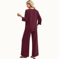 thumbnail image 6 of Stralyhd Lounge Sets for Women Summer 2 Piece Outfits 3/4 Length Sleeve Crew Neck Top Matching Wide Leg Pants Cozy Loungewear Loose Fashion Clothing Vacation Wear Wine L, 6 of 6