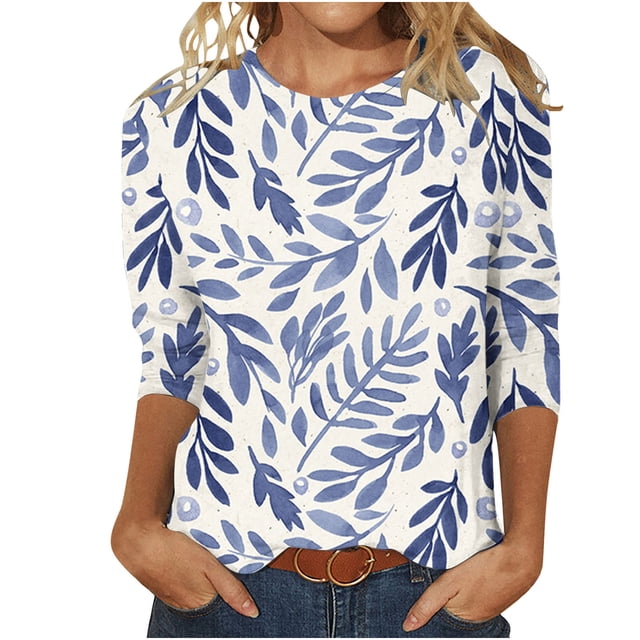 HKEJIAOI Blouse pour Femmes Manches 3/4 Imprimé Floral Ajustée TG Hauts d'Été