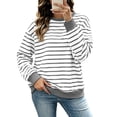 thumbnail image 5 of Women's Oversized Striped Sweatshirt Fleece Long Sleeve Color Block Crew Neck Shirt Loose Soft Casual Pullover Top Gray L, 5 of 10