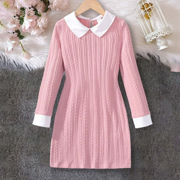 Kids Dress for Girls Pink Long Sleeve Dress Girls Fall Dress Girls Flower Girl Dress Up Clothes for Girls 9-10 Years