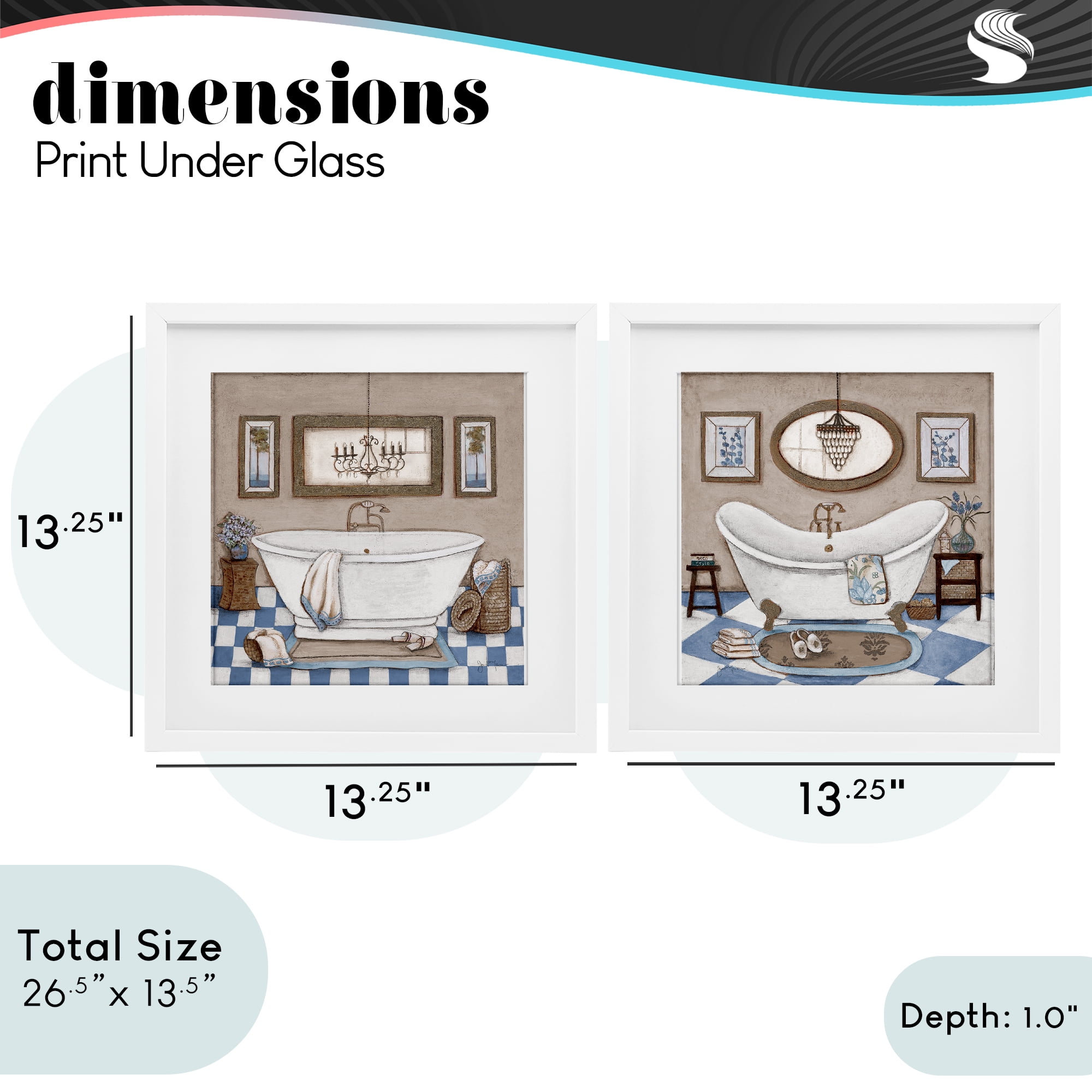 Stupell Industries Tiled Bathroom Views 2 Piece White Framed Print Under Glass Set, design by Janet Tava