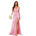 thumbnail image 3 of Vestidos de dama de honor con cuello en V y cintura fruncida de satén plisado vestido de fiesta formal YMS277, 3 of 5