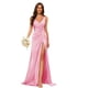 thumbnail image 3 of Vestidos de dama de honor con cuello en V y cintura fruncida de satén plisado vestido de fiesta formal YMS277, 3 of 5