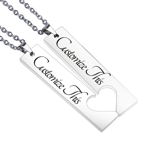 Fanery Sue 2PC Personalized Name Necklace Custom Engraved Matching Heart Puzzles Pendant Anniversary for Couples Best Friends