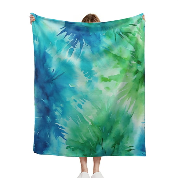 Bright Green Light and Navy Blue Tie Dye Print Aqua Tiedye Tye Dyed Tiedyed Pattern Lightweight 50x60 Throw Blanket for Sofas, Home Decor, Travel, Lounging