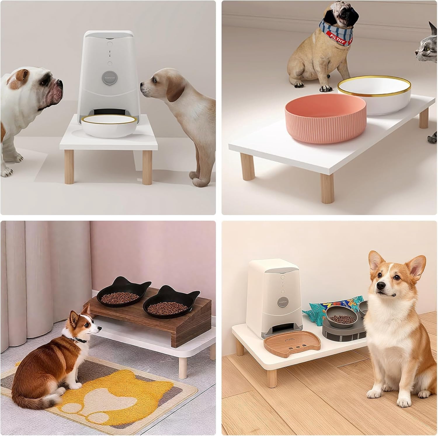 Wooden Elevated   Stand - Raised Pet Feeding Table for Cats and Dogs, Compatible with  Bowls & Automatic Feeders, Solid   Platform S(11.8 * 7.9 in