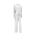 thumbnail image 4 of xiaxaixu Women's Spring Loungewear Set, Solid Color Ribbed Long Sleeve Tops + Elastic Waist Pants 2 Pieces Sleepwear, 4 of 9