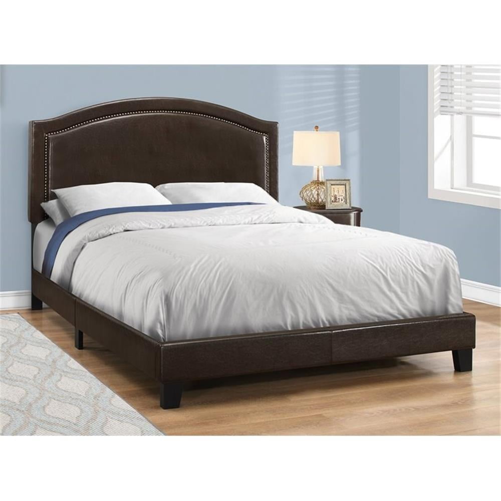 Bowery Hill Bed Queen Platform Bedroom Frame Upholstered Pu Leather Look Brown