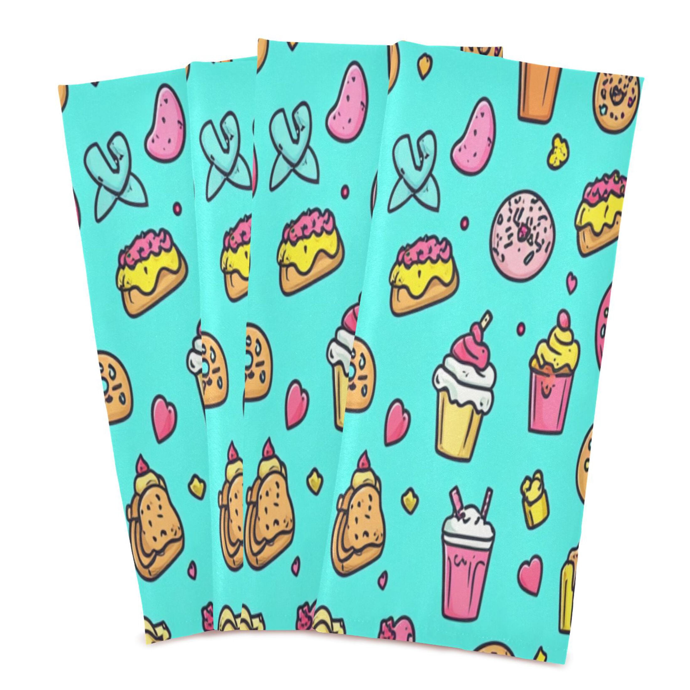 Children's Drawings Food Kitchen Towels 6-Piece Pack Tea Towels for Kitchen Decorative Waffle Design 28x18in