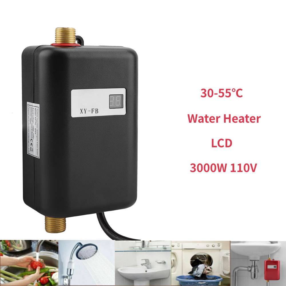 lnstant Water Heater,110V 3000W Mini Electric Tankless Instant Hot Water Heater for Home Bathroom Kitchen Washing Black 