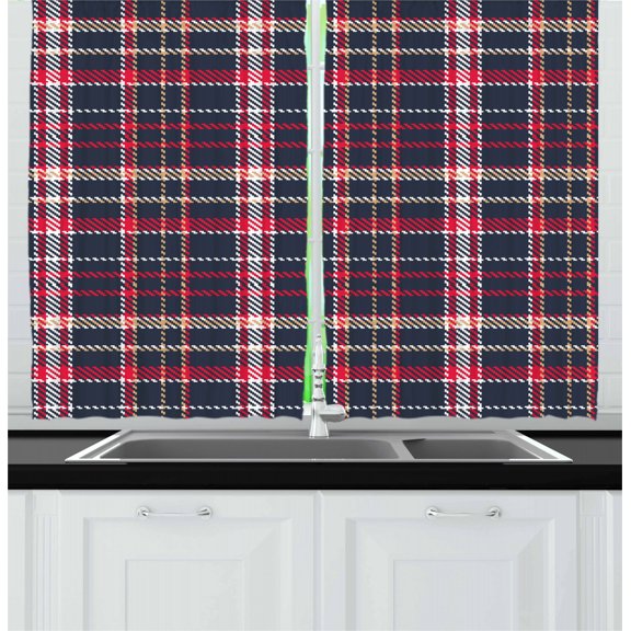 Ambesonne Plaid Kitchen Curtains, Retro English Classical, 55"x39", Multicolor