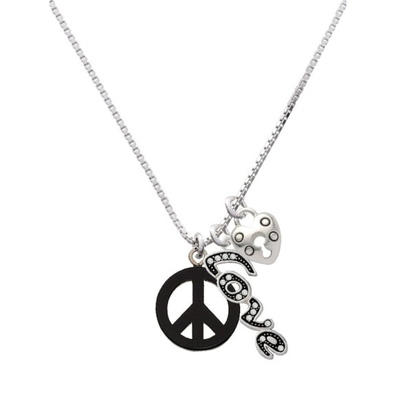 Delight Jewelry Acrylic Small Black Peace Sign - Love and Lock Charm Necklace, 18" 1"