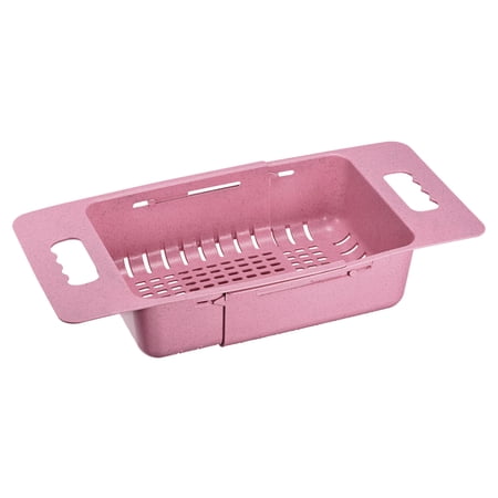 Unique Bargains Extendable Over the Sink Strainer Plastic Basket For Fruit 1 Pcs Pink