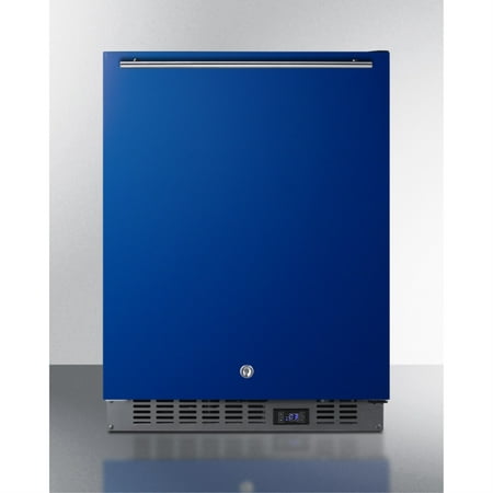 Built-in undercounter ADA compliantfrost-free freezer with cobalt blue door  stainless steel handle  black cabinet  and digital controls