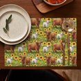 thumbnail image 4 of Green Highland Cow Sunflower Field Pattern Summer Placemats Table Placemats Set Of 6-Linen Kitchen Washable Placemats Table Mats 11.8"x17.7" Non-Slip Heat Resistant, 4 of 5