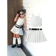 thumbnail image 2 of Argulvti Toddler Girls Skirt Set, Polyester Sleeveless Camisole with Pleated Mini A-line Skirt and Belt Summer Leisure Outfit, 2 of 8