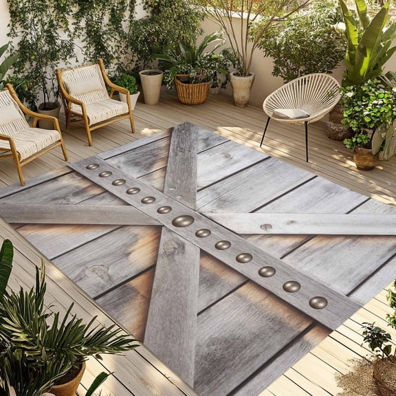 Retro Farms Outdoor Rug for Patio/Deck/Porch, Non-Slip Large Area Rug 3 x 5 Ft, Farmhouses Vintage Cabin Barn Wood Plank Indoor Outdoor Rugs Washable Area Rugs, Reversible Camping Rug Carpet Runner