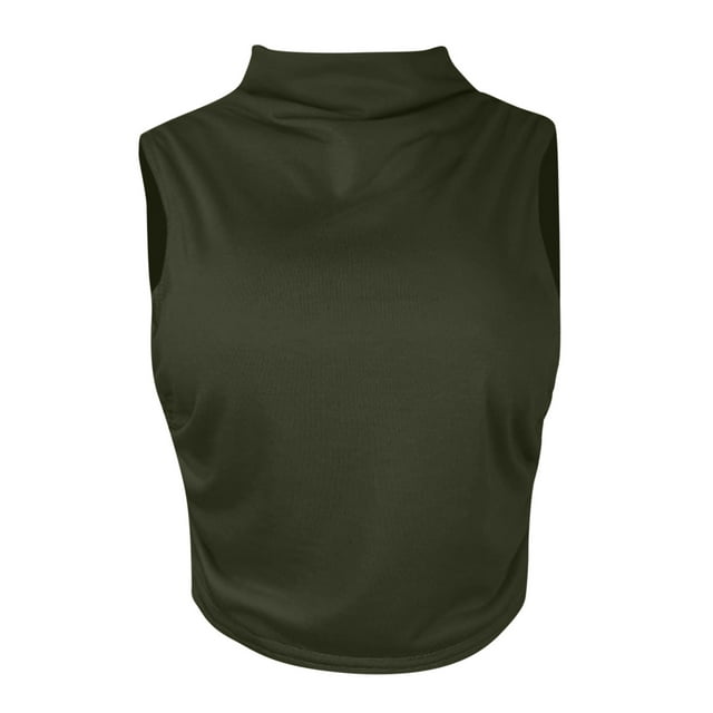 Chbgutlmr Hauts de Sortie pour Femmes Col Haut Débardeur Froncé Ajusté Décontracté Sans Manches Crop Tops