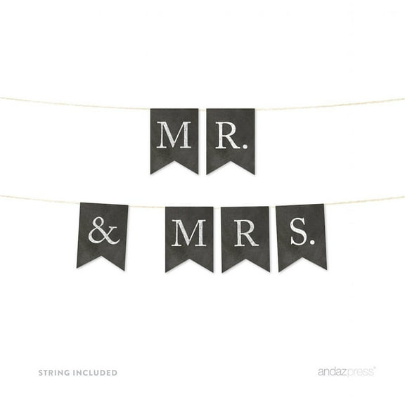 Mr. & Mrs. Vintage Chalkboard Wedding Pennant Party Banner