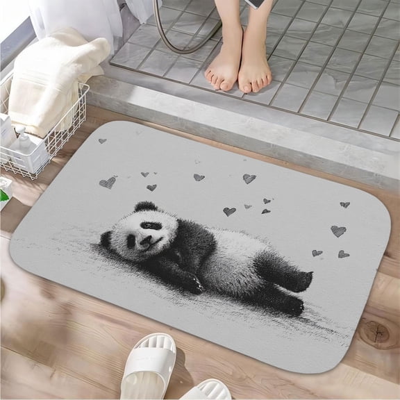 1pc Panda Lying Down with Hearts Absorbent Non-Slip Bathroom Thickened Flannel Rug Decor,Soft,Quick Drying,Suitable For Indoor/outdoor Use,Bathrooms,Bedrooms,Kitchens,Terrace,Laundry Rooms,16"x24"
