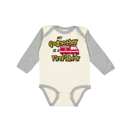

Inktastic My Godmother is a Firefighter with Fire Truck Gift Baby Boy or Baby Girl Long Sleeve Bodysuit