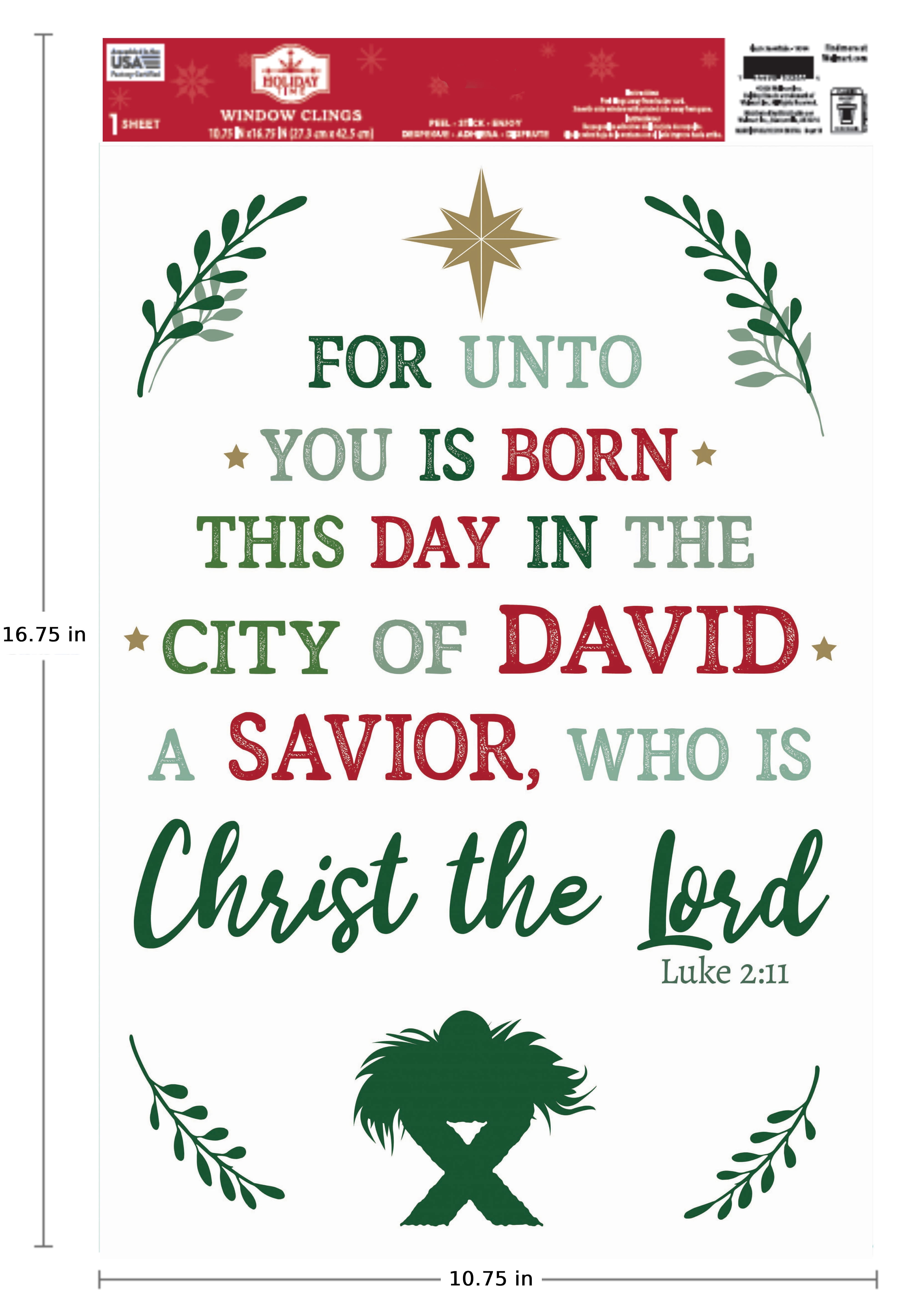 Holiday Time 1 Sheet Christmas Window Clings, Christmas Blessings
