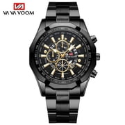 Sports Mens Quartz Watch VA VA VOOM New Black Stainless Steel Waterproof Hollow Out Luminous Military Mannish Wristatches